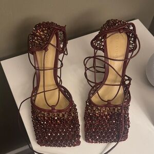 Bottega Veneta Burgundy Embellished Heels